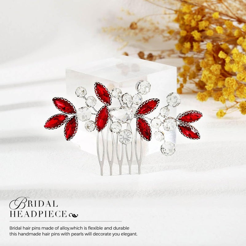 Catery Rhinestone Bride Wedding Hair Comb Red Crystal Side Comb Bridal Hair Piece Clips Headpiece Bridesmaid Hair Accessories for Women and Girls - Image 4